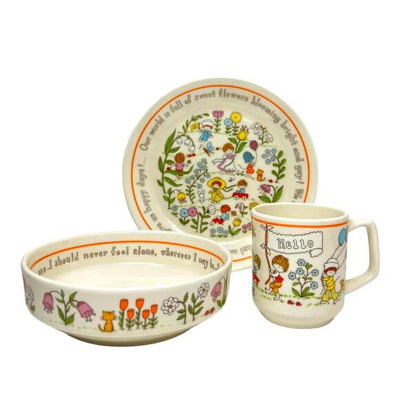 Vintage Lenox GENTLE FRIENDS Child's Dinnerware Set Plate Bowl Cup 1970's - Picture 1 of 9